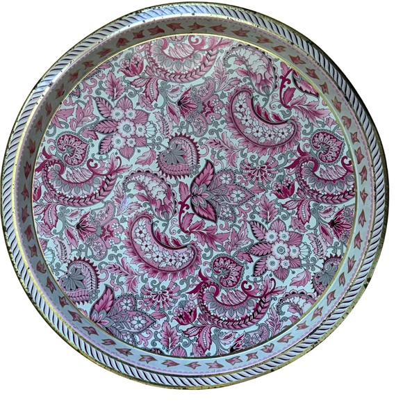 Vienna Woods Other - Vienna Woods Round Floral Metal Serving Tray Pink Gray Paisley 12.5" Vintage